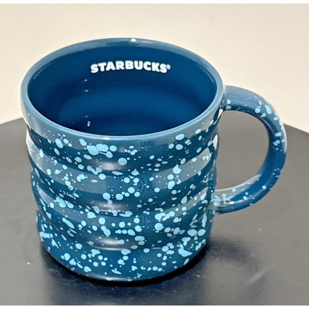 Starbucks 2023 Blue Subzero Splatter Ceramic Ribbed Coffee Mug with Handle 12oz